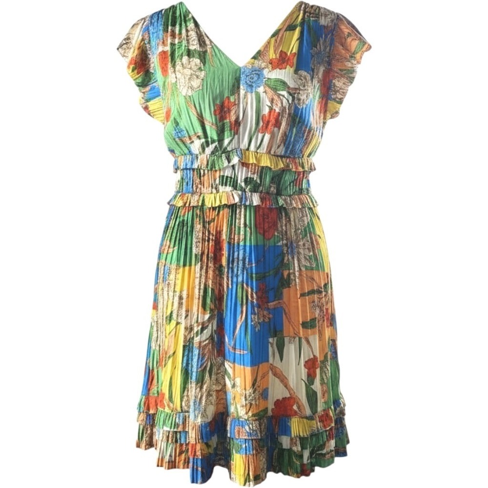 Current Air Sereia Border Print Floral Block Pleated Midi Dress NWT Size M